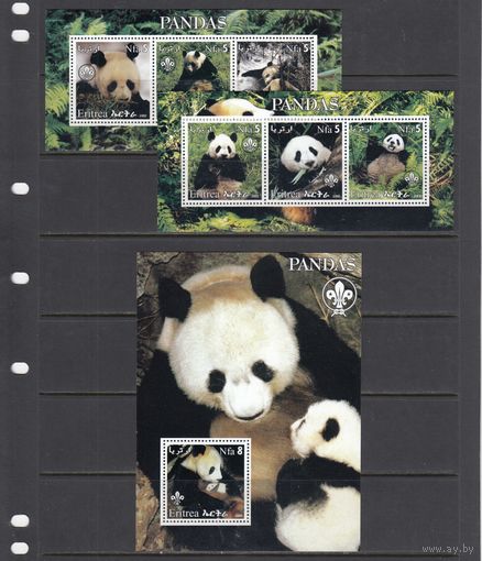 Панды Медведи Дикие животные Фауна Скауты 2002 Эритрея MNH полная серия 6 м + 1 блок зуб