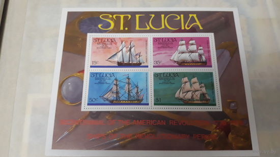 Парусники, корабли, флот, транспорт, моренистика - марки, блок, Сент-Люсия 1976