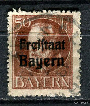 Бавария в составе Веймарской республики - 1919/1920 - Надпечатка Freistaat Bayern 50Pf - [Mi.161A] - 1 марка. Гашеная.  (Лот 154CB)