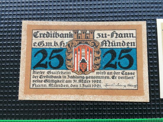 Германия-нотгельд  25   пфенингов  Munden 1921- 22