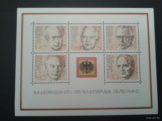 Германия 1982 герб, президенты ФРГ блок Mi-6,5 евро