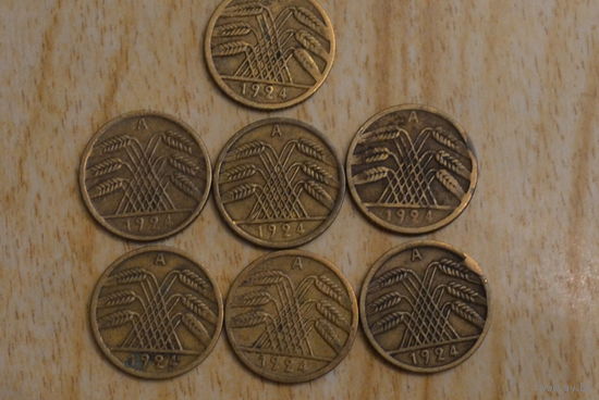 5 рентных пфеннигов 1924А Германия КМ# 32 алюминиевая бронза