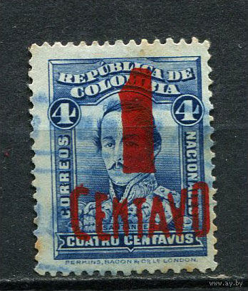 Колумбия - 1932 - Надпечатка 1С на 4С - [Mi.319] - 1 марка. Гашеная.  (Лот 28EN)-T5P1