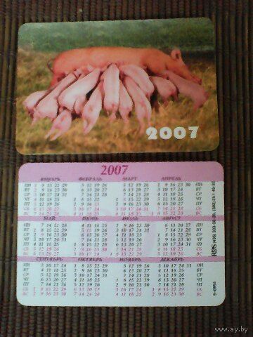 Карманный календарик.Свинья.2007 год