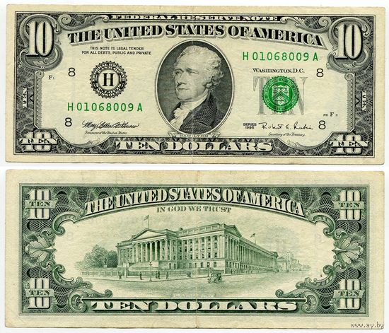 США. 10 долларов (образца 1995 года, H, Миссури (Сент Луис), P499)