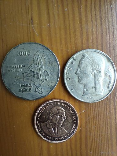 Маврикий 5 центов 2003, Индия 2 рупия 2001, Бельгия 5 франков 1972 -41