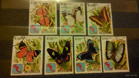 Бабочки, насекомые, марки, фауна, Никарагуа, 1982
