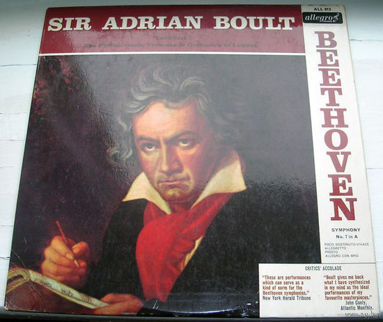 Beethoven. Symphony No. 7 in A. Sir Adrian Boult conducts The Philharmonic Promenade Orchestra of London. LP, mono