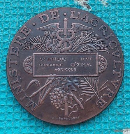Франция большая тяжелая настольная медаль "Министерство сельского хозяйства" 1891 года. Весенняя ликвидация!