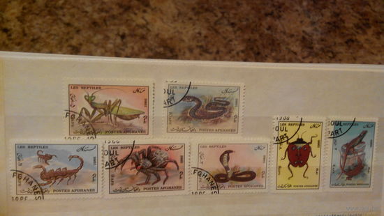 Насекомые, змеи, жуки, пауки, скорпионы, фауна, марки, Афганистан, 1986