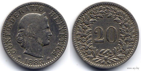 20 раппенов 1883 B, Швейцария
