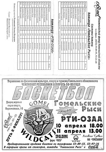 Баскетбол. Гомельские рыси  - РТИ-ОЗАА (Осиповичи). Программа.Гомель.1999.