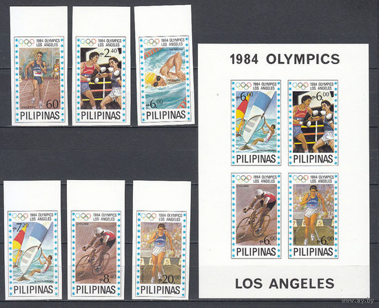 Спорт. Олимпиада "Лос-Анжелес 1984". Филиппины. 1984. 6 марок и 1 блок б/з. Michel N 1604-1609, бл25 (120,0 е)