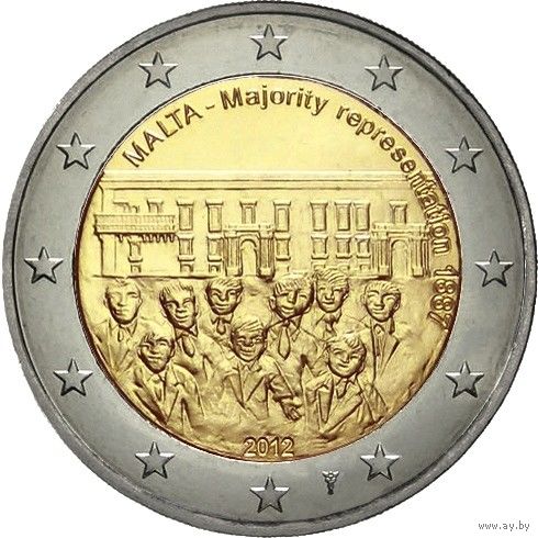 2 евро 2012 Мальта Совет большинства 1887 года. UNC из ролла