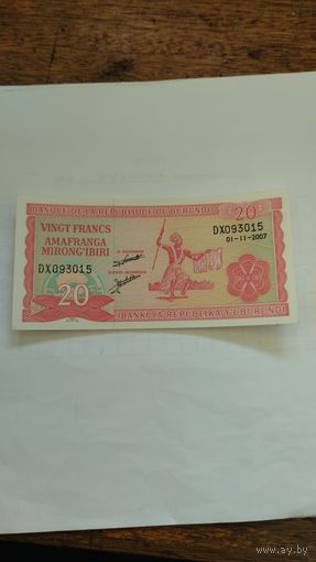 Бурунди. 20 франков UNC. Старт с 2-х рублей без м.ц. Смотрите другие лоты, много интересного.