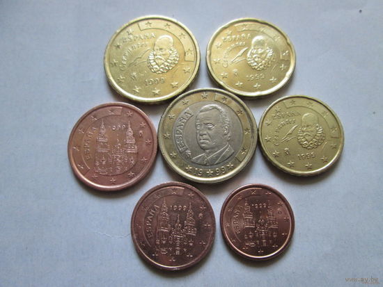 Набор евро монет Испания 1999 г. (1, 2, 5, 10, 20, 50 евроцентов, 1 евро)