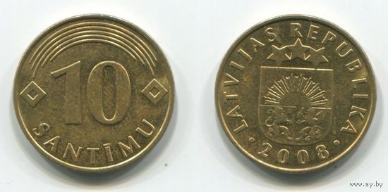Латвия. 10 сантимов (2008, XF)