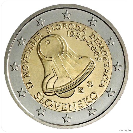 Словакия 2 евро 2009 20 лет бархатной революции UNC