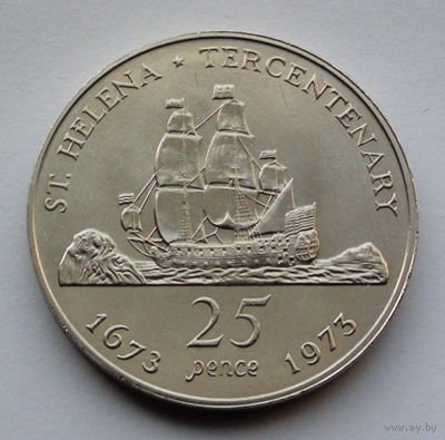 Остров Святой Елены 25 пенсов. 1973. 300 лет восстановлению британского владения островом