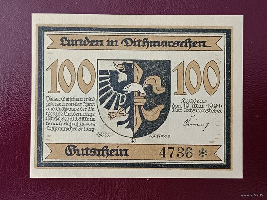 Германия 100 пфеннингов (Лунден) 1921