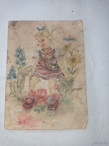 Открытка зарубежная с девочкой, открытка 1948 г.