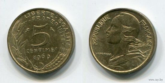 Франция. 5 сантимов (1969, XF)