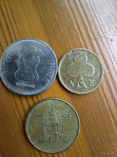 Южная Корея 10 1991, Индия 2 рупии 2012, Токен клевер -45