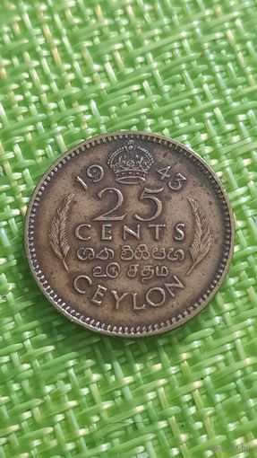Цейлон 25 цент 1943 г