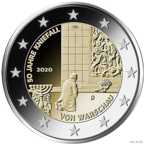 2 евро 2020 Германия  Коленопреклонение в Варшаве D UNC из ролла