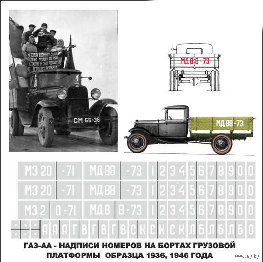 Трафарет для модели автомобиля ГАЗ-АА - ширина одного прямоугольника с надписью - 14 мм.