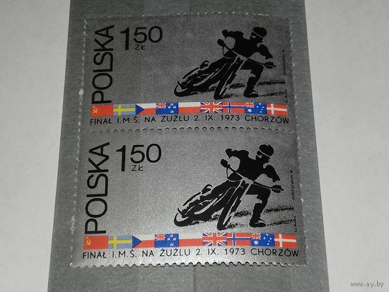 Польша 1973 Спорт. Мотогонки. 2 чистые марки в сцепке