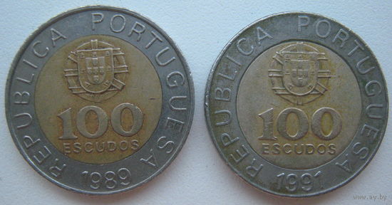 Португалия 100 эскудо 1989, 1991 гг. Цена за 1 шт.
