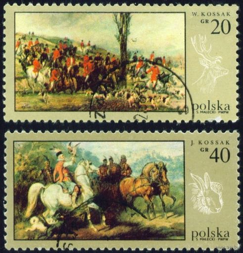 Охота в живописи Польша 1968 год 2 марки