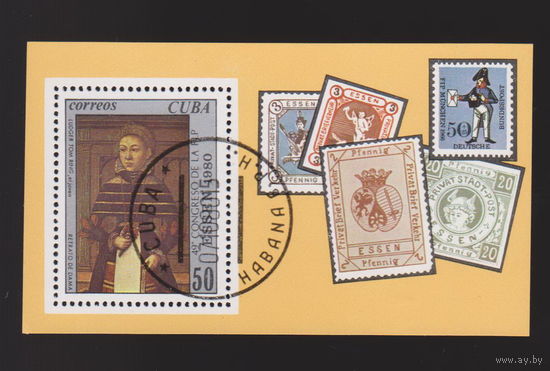 Живопись искусство марки на марках 49-й Конгресс Международной федерации филателистов, Эссен Куба 1980 год лот 2021 блок