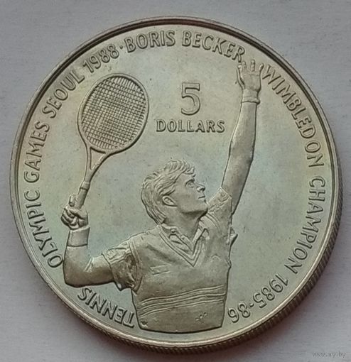 Ниуэ 5 долларов 1987 г. XXIV летние Олимпийские Игры, Сеул 1988. Теннис. Борис Беккер
