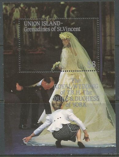 Гренадины и Сент-Винсент(остров Юнион) Леди Диана. Королевская свадьба. 1986г. Mi#Бл175.