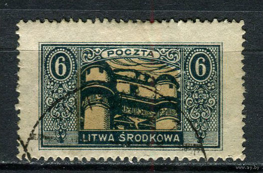 Центральная Литва - 1921 - Обсерватория Вильнюсского университета 6M - [Mi.39A] - 1 марка. Гашеная.  (LOT EM44)-T10P50