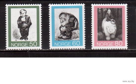 Норвегия-1972,(Мих.652-654) ** , Культура, Иллюстрации к сказкам (полная серия)