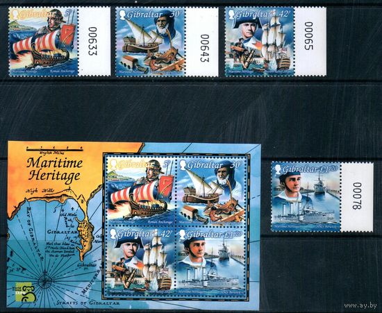 Мореплаватели Гибралтар 1999 год серия из 4-х марок и 1 блока