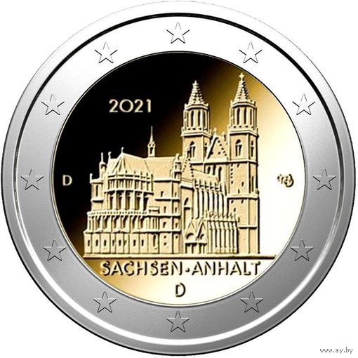 2 евро 2021 Германия F Саксония-Анхальт, Магдебургский собор UNC из ролла