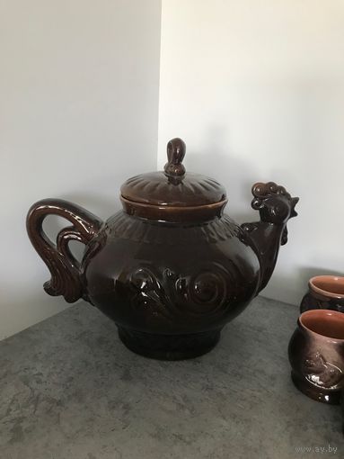 Чайник заварник СССР глиняный. Петушок. Не использовался