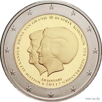 2 евро 2013 Нидерланды Отречение от престола королевы Нидерландов Беатрикс UNC  из ролла