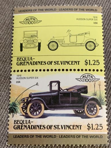 Бекия. Сент-Винсент и Гренадины. Автомобили мира. Hudson Super Six 1916. Марка из серии