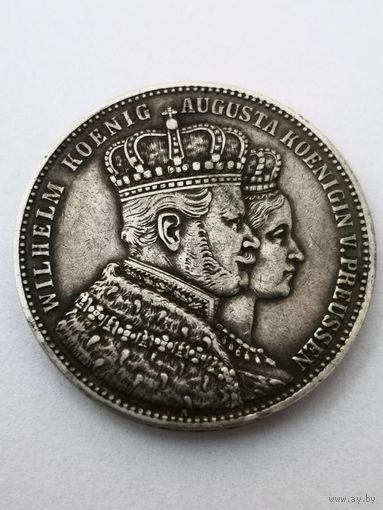 1 талер 1861 год. "Коронация Вильгельма I и Августы" Королевство Пруссия