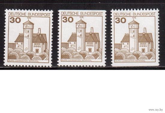 Германия(ФРГ)-1977,(Мих.914), **, 3 зубцовки, Стандарт, Города, Замки, Архитектура