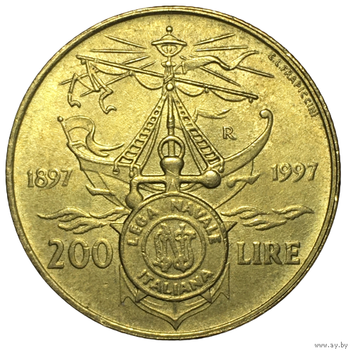Италия 200 лир, 1997 - 100 лет Итальянской морской лиги