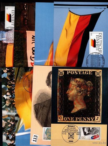 ГЕРМАНИЯ 1990 - 8 почтовых карточки - ФЛАГИ - ИСКУССТВО - ИСТОРИЯ - КУЛЬТУРА