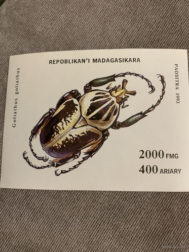 Мадагаскар 1993. Насекомые. Goliathus goliathus. Блок