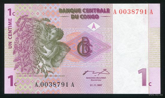 Конго 1 Сантим 1997. P80. Серия A. UNC