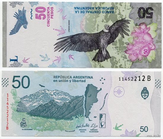 Аргентина. 50 песо (образца 2018 года, P363b, серия B, UNC)